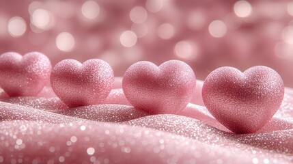 Fototapeta premium Pink hearts, glitter, bokeh, Valentine's, romance