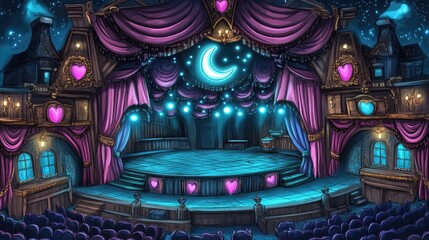 Fototapeta premium Enchanting Moonlit Theater Stage Digital Art