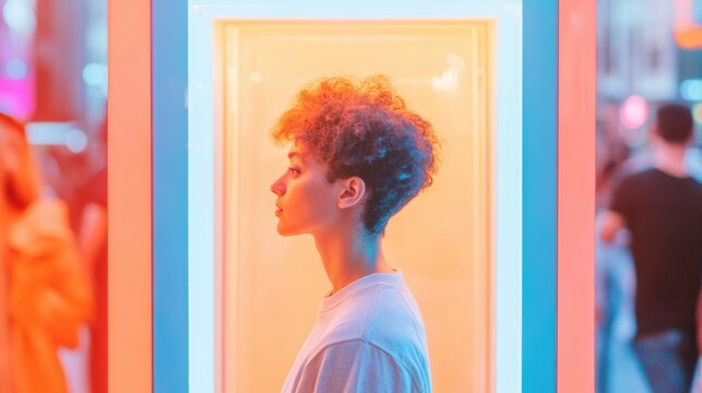 Neon-Accented Pop-Up Experience Dynamic Urban Booth with Diverse Shoppers - Vibrant Retail Innovation and City-Lifestyle Engagement