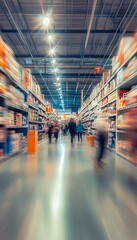 People shop in a supermarket aisle with packed shelves