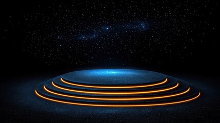 Fototapeta premium Futuristic Floating Platform with Glowing Lights in a Starry Night Background