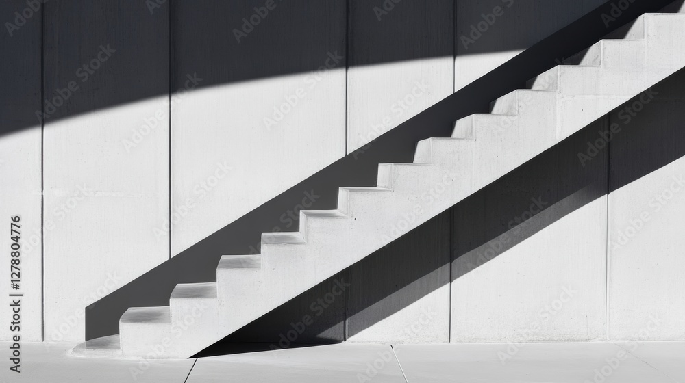 Poster modern minimalist urban architecture ascending concrete staircase in geometric design - visual conte