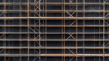 Top-down view of interconnected scaffolding braces forming a mechanical pattern.