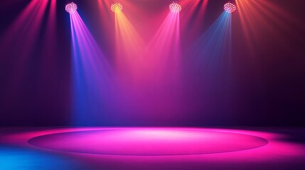 Vibrant spotlights and lighting effects illuminating the stage