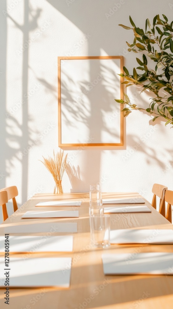 Aufkleber modern minimalist workspace natural light and wooden table for systematic planning - visualizing str