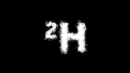 A 2H (deuterium) molecule symbol with a smoke cloud text effect on a black background, representing its isotopic properties and its role in nuclear reactions