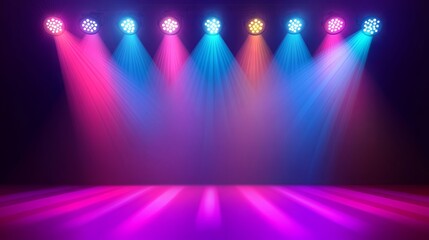 Vibrant spotlights and lighting effects illuminating the stage