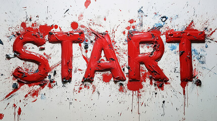 The word START painted with bold red brushstrokes.