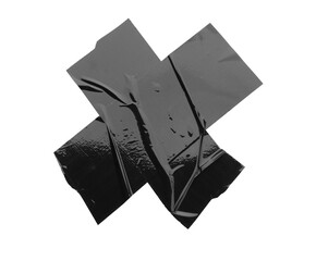 Cross made with black adhesive tape isolated on white, top view