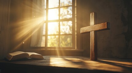 Naklejka premium Wooden Cross on Table