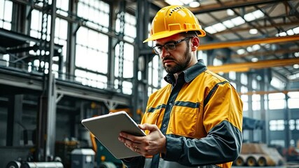 male engineer inspecting the factory site using digital tablet - Powered by Adobe