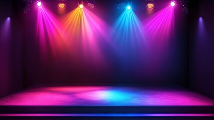 Stage with vibrant and dramatic colorful lighting for live shows