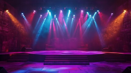 Dramatic colorful lighting on performance stage for live event