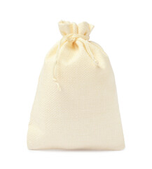 One beige burlap sack isolated on white