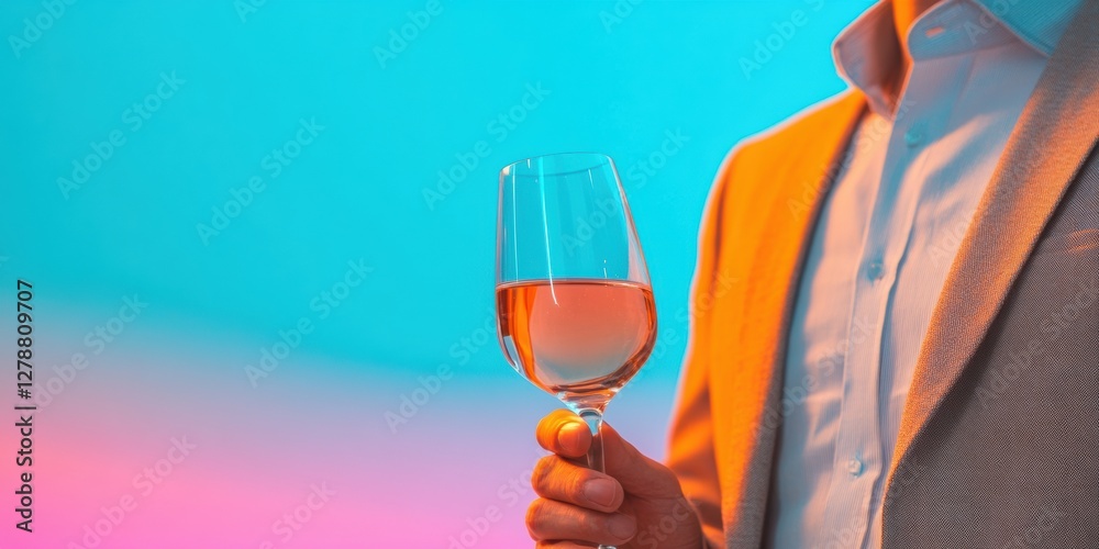 Aufkleber vibrant business networking visual attendee with glass of wine in hand - modern professional attire 
