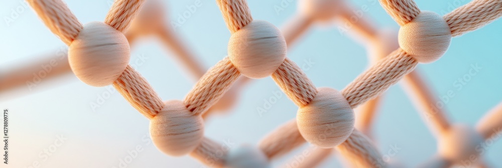 Fototapete Geometric Networking Visualization Interconnected Wooden Blocks with Textured Strings - Modern Business Strategy and Organizational Design in Creative Industries