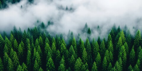 Aerial Nature Escape Evergreen Pines with Rising Mist in Mountain Forest - Outdoor Adventure Tourism and Eco-Centric Brand Storytelling for Urban Millennials