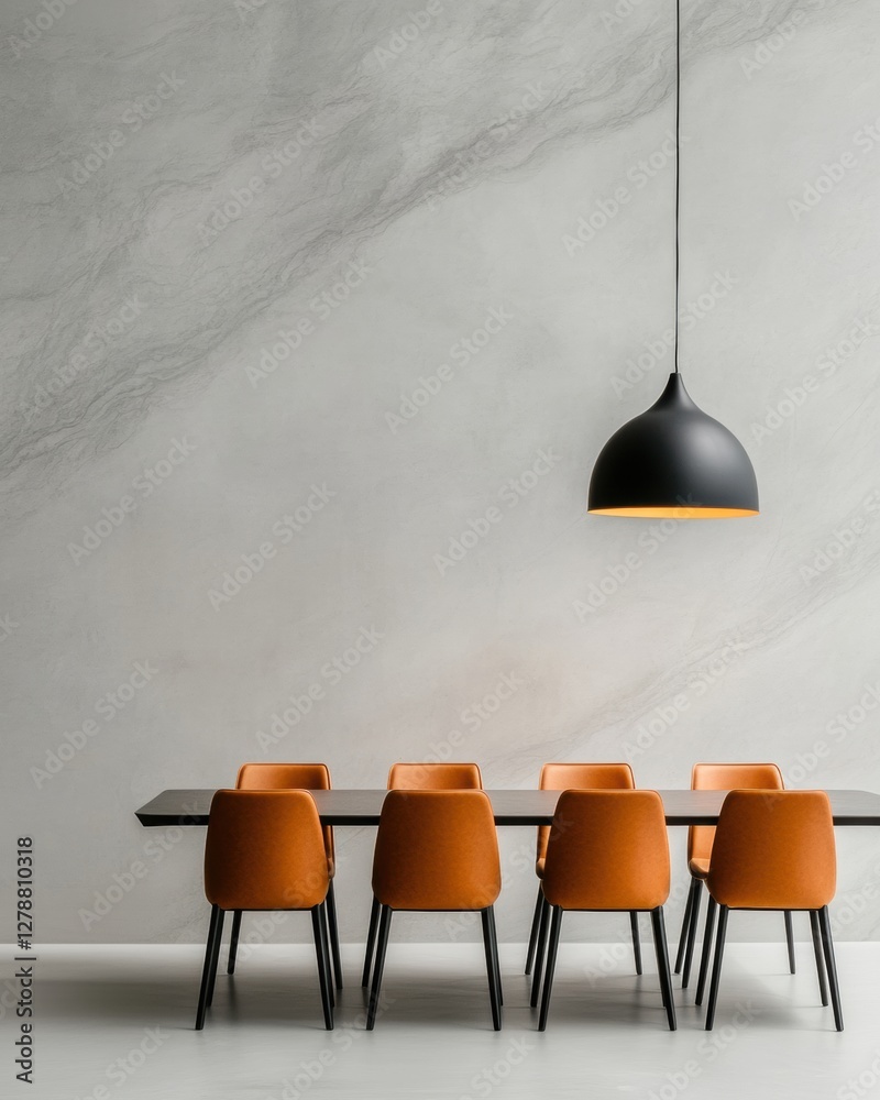Poster minimalist office meeting space sophisticated glass-walled design with contemporary furniture and te