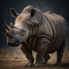 Fototapeta premium A powerful rhino standing strong, rough skin, transparent background.