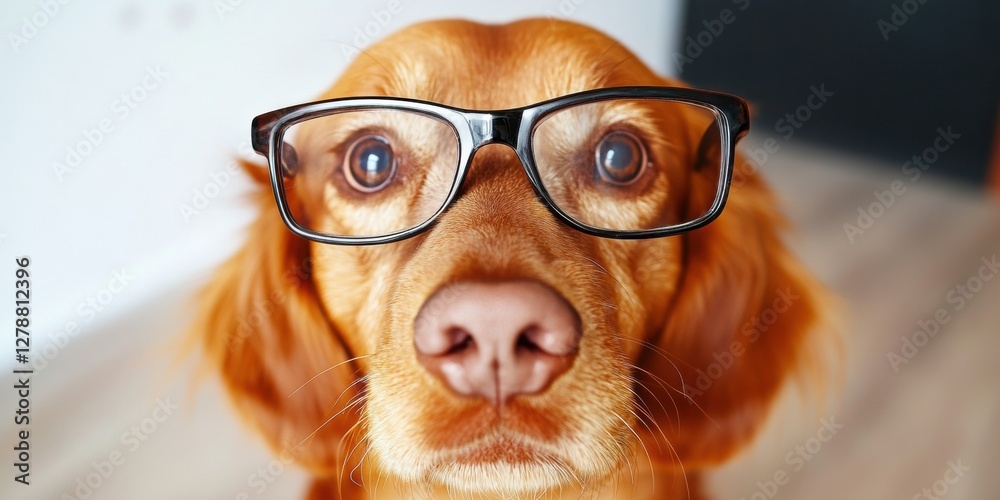 Aufkleber quirky workspace design tech-savvy canine with glasses at modern desk - business humor and engaging 