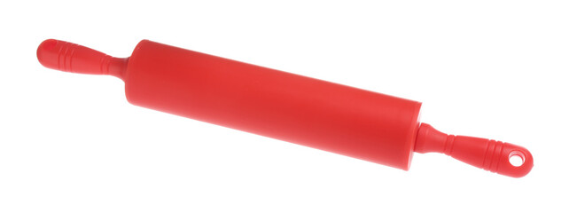One red rolling pin isolated on white