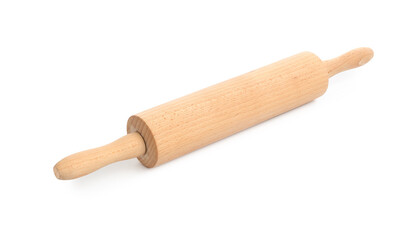 One wooden rolling pin isolated on white