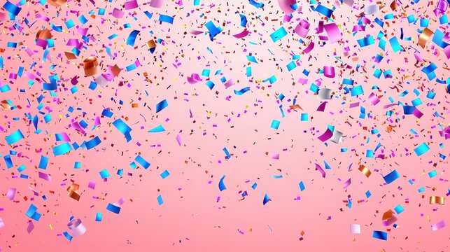 Colorful Confetti Falling on Pink Background for Celebratory Events and Festivities