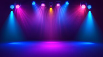 Dramatic colorful lighting on performance stage for live event