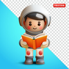Astronaut reading a book, 3d vector. Suitable for education and design elements © Kevyn