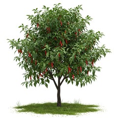 Chili Pepper Tree Growing Red Hot Peppers in the Garden