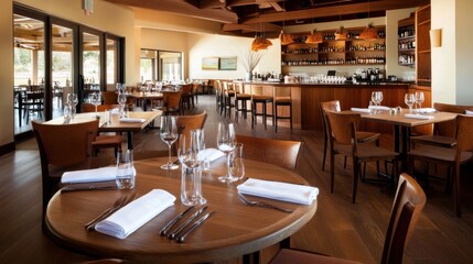 Elegant Wine Glass Arrangement on Rustic Wooden Tables with White Linen - Modern Hospitality Marketing and Upscale Restaurant Ambiance for Premium Dining Experiences