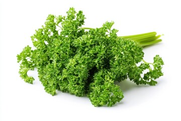 Obraz premium Dried parsley with vibrant green flavor, isolated on a clean white background