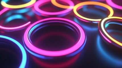 A vibrant abstract animation featuring colorful rotating rings against a dark background.