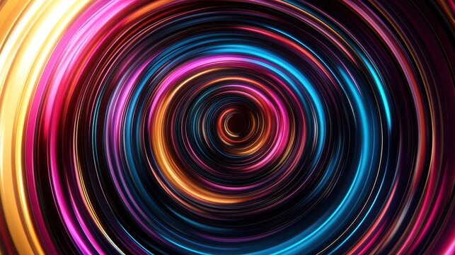 A vibrant abstract animation featuring colorful rotating rings against a dark background.