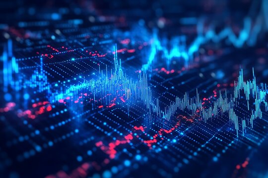 Abstract digital graph showing data flow and market trends.