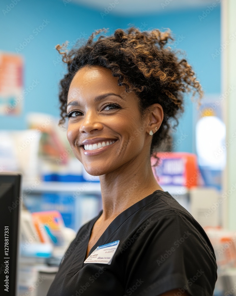 Aufkleber modern healthcare experience approachable receptionist in professional setting with informative mate