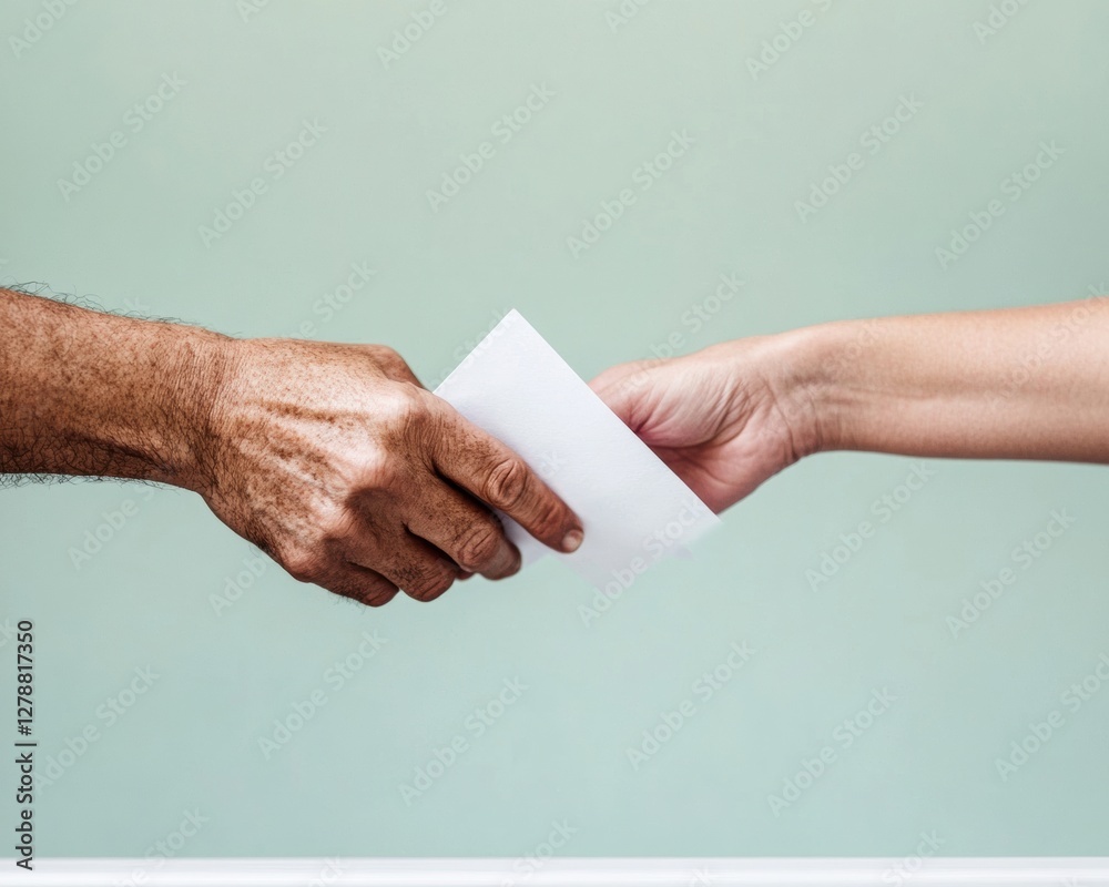 Aufkleber modern healthcare interaction hands exchanging forms on minimalist backdrop - efficiency and trust i