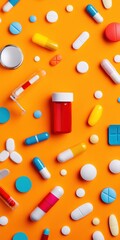 Modern Pharmaceutical Aesthetics Colorful Pills and Capsules on Vibrant Surface - Innovative Healthcare Branding and Digital Marketing for Wellness Industry