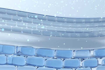 Naklejka premium Hyaluronic acid penetrate into deep layers of the skin for repair. 3D rendering.