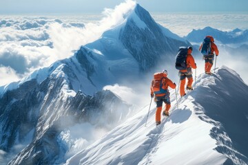 Adventurers Trekking to the Mountain Summit