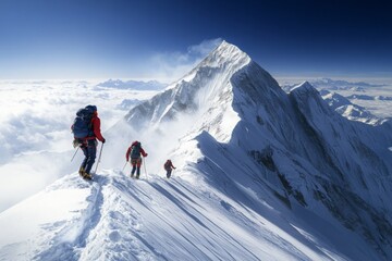 Adventurers Trekking to the Mountain Summit