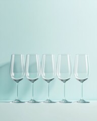 Fototapeta premium Minimalist Elegance Line of Champagne Glasses on Reflective Surface - Premium Event Design and Celebration Marketing for Luxury Brands