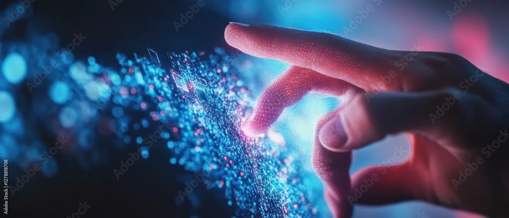 Poster Futuristic Touch Display Interactive Digital Interface with Glowing LED Hologram - Next-Gen Business Innovation and Data Visualization for Tech-Savvy Enterprises