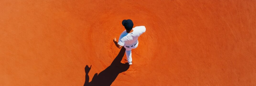 Dynamic Sports Imagery High-Impact Baseball Pitcher in Motion on Red Clay Mound - Modern Athletic Content for Sportswear Marketing and Performance Analytics