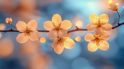 Spring blossoms, sunset branch, garden bokeh