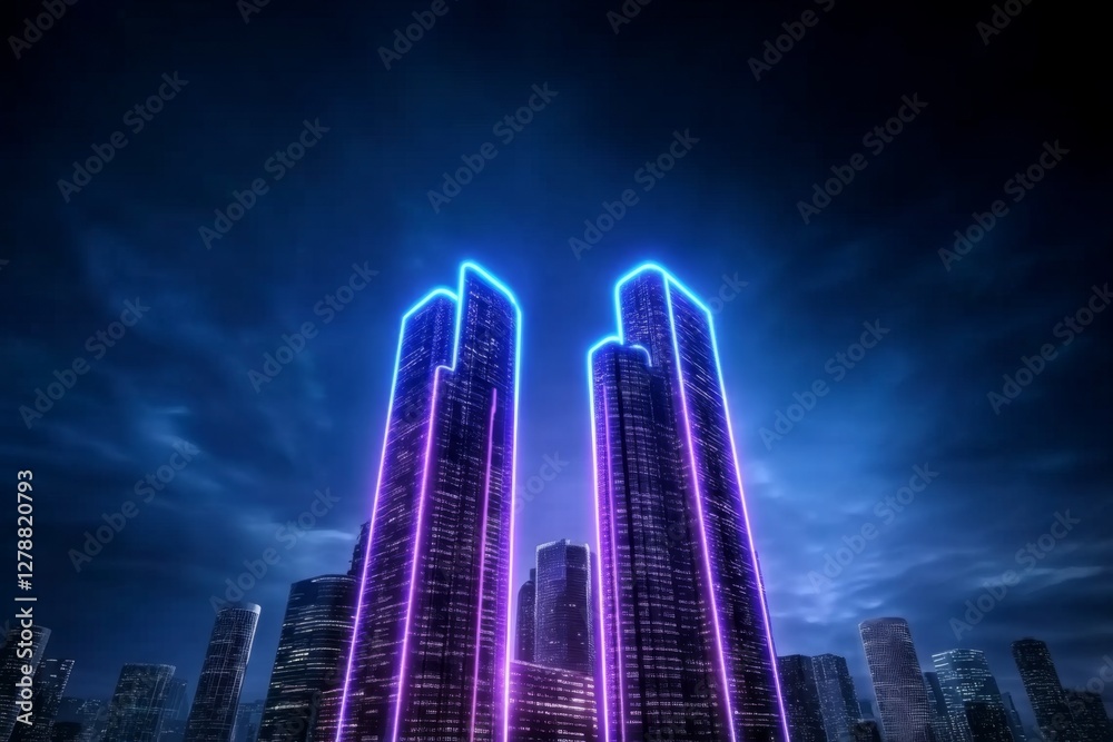 Aufkleber A futuristic city skyline with abstract data visualizations and glowing elements representing technology and analytics