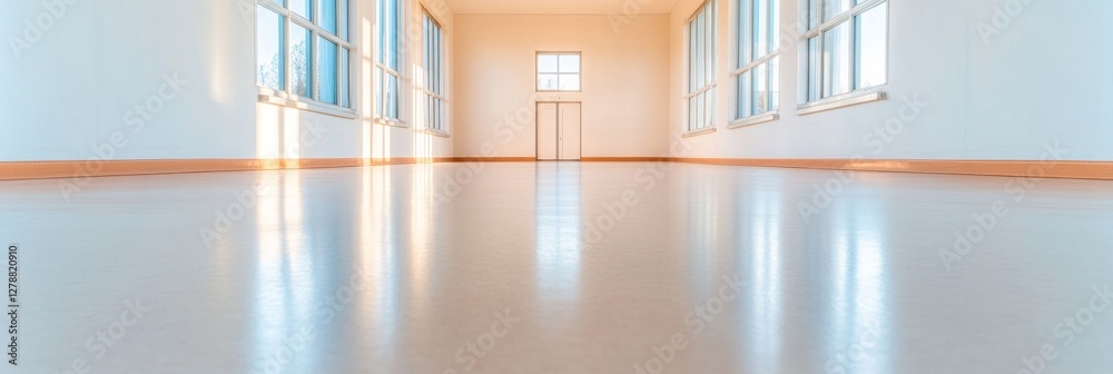 Aufkleber minimalist open space sunlit modern hallway with polished floors and architectural windows - versati