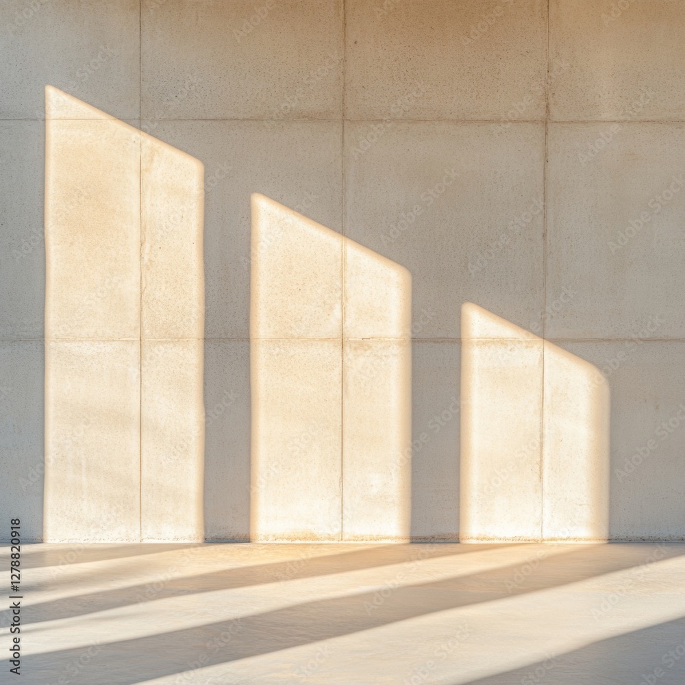 Aufkleber sunlit minimalism modern concrete wall with abstract light patterns - innovative architectural desig