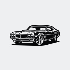 Fototapeta premium Classic american muscle car monochrome silhouette vector isolated