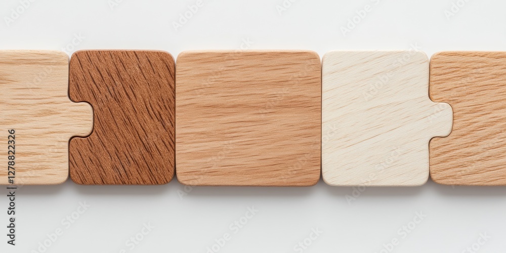 Fototapete Minimalist Wooden Puzzle Connection Sleek Jigsaw Elements on Smooth Surface - Enhancing Business Strategies and Team Collaboration in Modern Workspaces